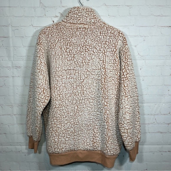 Express Sherpa Sweatshirt Womens Medium Tan Fluffy Fuzzy Oversized Quarter Zip - Picture 8 of 13